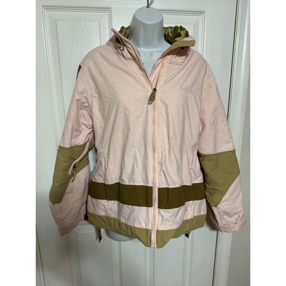 Burton Womens Snowboard Jacket Pink Olive Green Colorblock Hooded Size Medium